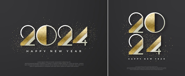 Bannière D'affiche Du Nouvel An 2024 Bonne Année 2024 Avec Des Numéros De Paillettes De Luxe Vecteur Premium Pour Les Célébrations De Salutations Et L'accueil De La Nouvelle Année 2024