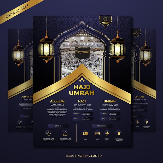 Vecteur bannière d'affiche hajj bleu islamique dynamique