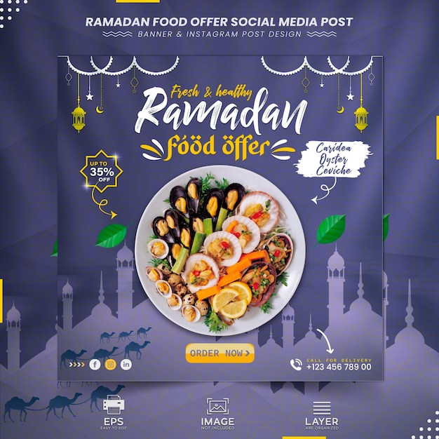 Bannière Alimentaire Ramadan Kareem Et Modèle Vectoriel Premium De Conception De Publication Sur Les Médias Sociaux