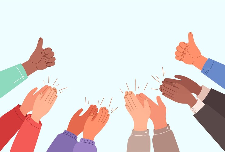Vecteur bannière d'applaudissements de mains humaines avec concept de lieu de texte
