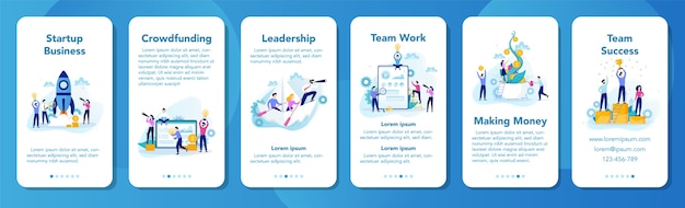 Bannière D'application Mobile De Démarrage Et De Développement Commercial. Les Gens D'affaires Travaillant Pour Le Succès. Leadership Et Travail D'équipe. Esprit Créatif Et Innovation. Illustration