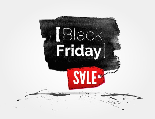 Bannière Aquarelle Vector Black Friday Avec éclaboussures D'encre Et Tag Shopping