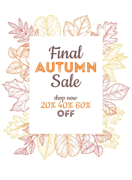 Bannière D'automne De Vente Finale Affiche De Réduction Avec Des Feuilles De Croquis Automne Coloré Shopping Publicité Prix Spéciaux Fond De Vecteur