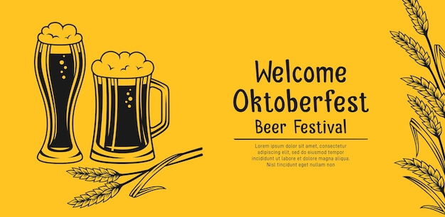 Bannière De Bienvenue Festival De La Bière Oktoberfest Modèle D'affiche Carte Tasse En Verre Conception D'oreille De Blé