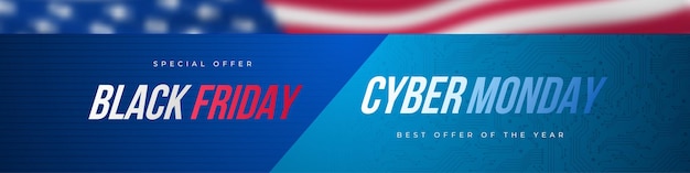 Bannière Black Friday Cyber Monday Usa Texte Sur Fond Bleu