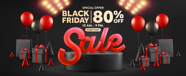 Bannière Black Friday Avec Projecteur Et Texte De Vente Sur Le Podium Du Produit