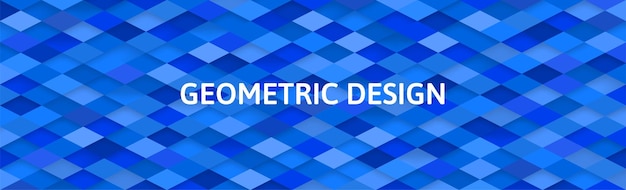 Vecteur bannière bleue abstraite, motifs géométriques, carreaux de toit, fond en mosaïque multicolore