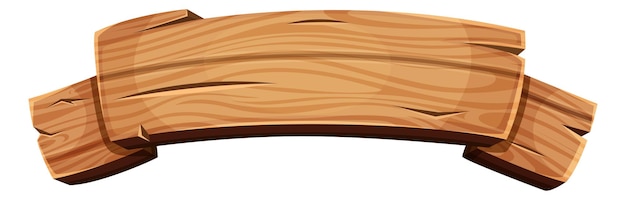 Bannière en bois de style ruban. Conseil de dessin animé vide isolé sur fond blanc