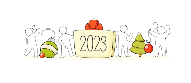 Bannière De Bonne Année 2023 Avec Des Gens De Doodle
