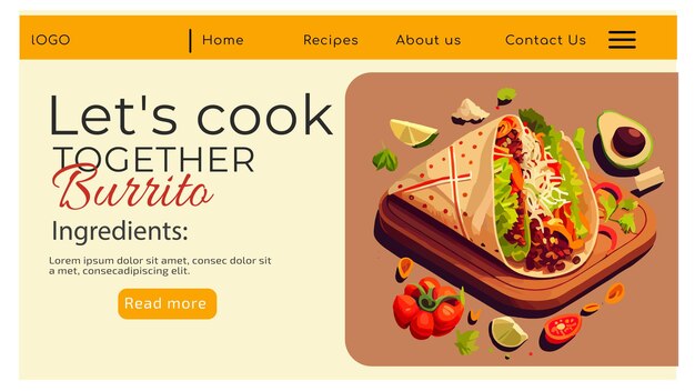 Bannière de burrito mexicain pour la livraison de collations de restauration rapide et le menu à emporter
