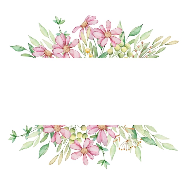 Bannière de cadre floral aquarelle de fleurs roses