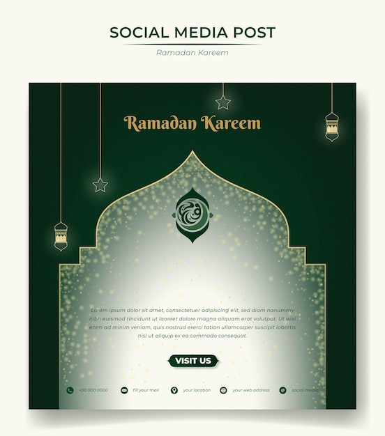 Vecteur bannière carrée avec fond islamique en design vert avec étincelle pour le ramadan kareem