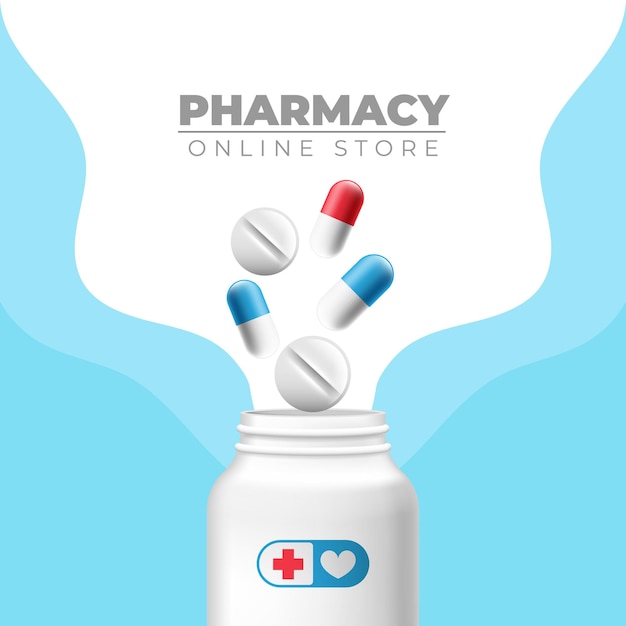 Bannière carrée de pilules et de médicaments