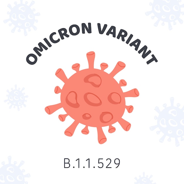 Bannière Carrée Variante Covid Omicron Avec Bactéries Rouges Du Coronavirus Sur Fond Blanc Carte Vectorielle