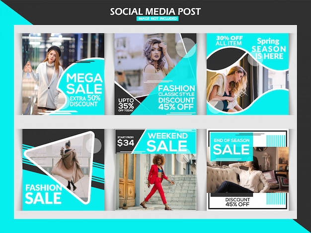 Vecteur bannière carrée de vente de mode ou instagram post template set