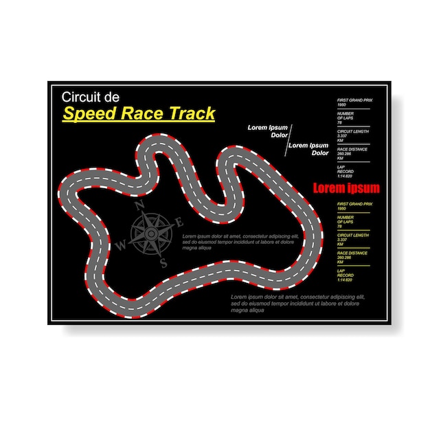 Vecteur bannière de carte de circuit de piste de course