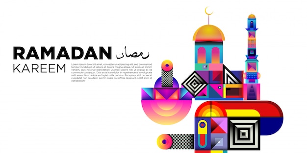 Bannière et carte de voeux islamique coloré ramadan Vector