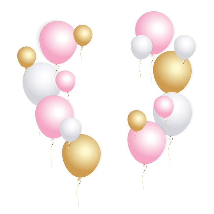 Vecteur bannière de célébration avec des ballons roses dorés
