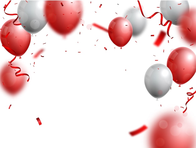 Vecteur bannière de célébrations avec ballon rouge et argent
