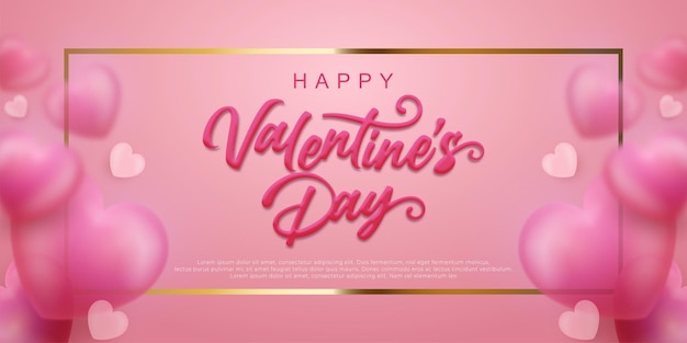 Bannière Coeur 3d Vecteur Réaliste Pour La Saint Valentin Avec Cadre Carré à L'intérieur