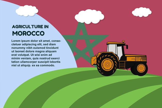 Vecteur bannière de concept de l'agriculture au maroc avec champ de tracteur et zone de texte agriculture et culture