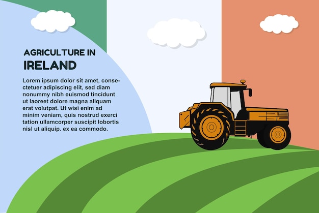 Vecteur bannière de concept d'agriculture en irlande avec champ de tracteur et zone de texte agriculture et culture