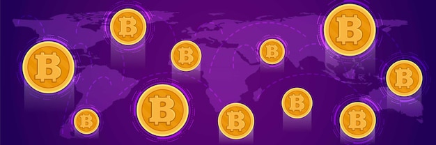 Bannière Sur Le Concept De Bitcoin Et D'économie Numérique Mondiale