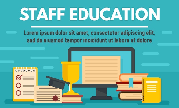 Bannière De Concept D'éducation En Ligne Du Personnel, Style Plat