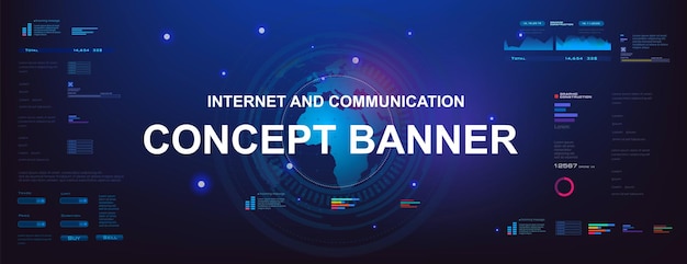 Bannière de concept Internet Technologies et communications Internet mondiales Arrière-plan futuriste avec diagrammes d'interface terrestre Réseau Internet mondial mondial de nouvelle génération