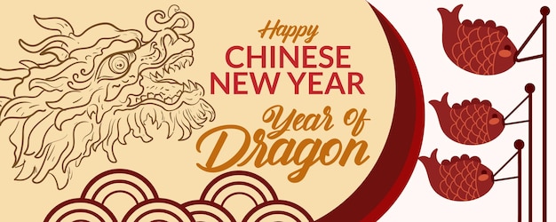 Vecteur bannière de conception de joyeux nouvel an chinois année du dragon 2024 whitexa