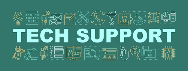Bannière de concepts de mots de support technique Service client Support technique gratuit résolution de problèmes de chatbot Idée de typographie de lettrage isolé avec des icônes linéaires Illustration de contour vectoriel