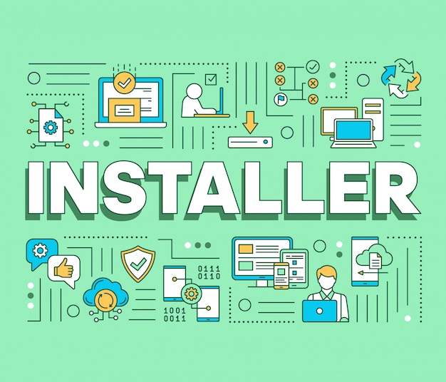 Bannière De Concepts Pour Le Mot Installateur. Installation, Maintenance Et Suppression De Logiciels