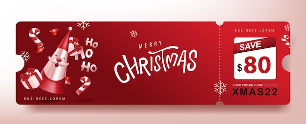 Bannière de coupon de promotion de joyeux Noël avec un joli père Noël et une décoration festive pour Noël