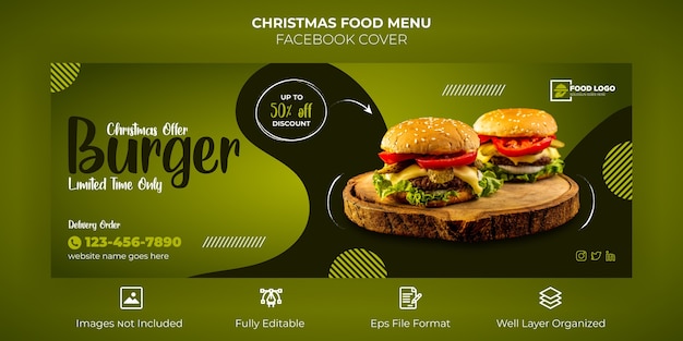 Bannière De Couverture Facebook Du Menu Alimentaire Joyeux Noël