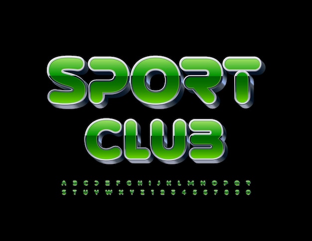 Bannière Créative De Vecteur Sport Club. Police Futuriste 3d. Lettres Et Chiffres De L'alphabet Vert Et Métal
