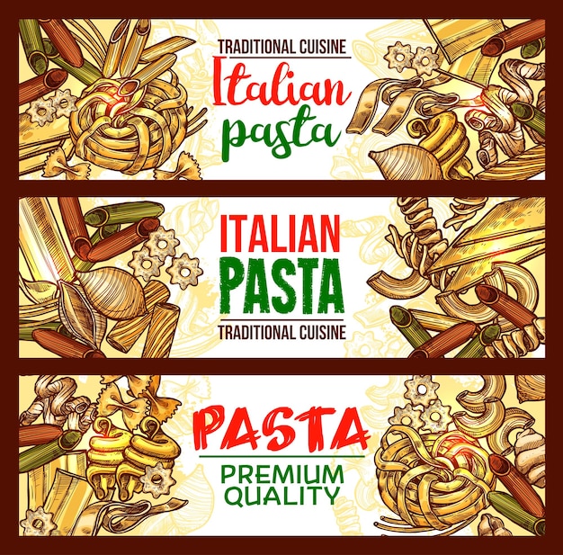 Bannière de croquis de pâtes de macaroni spaghetti italien