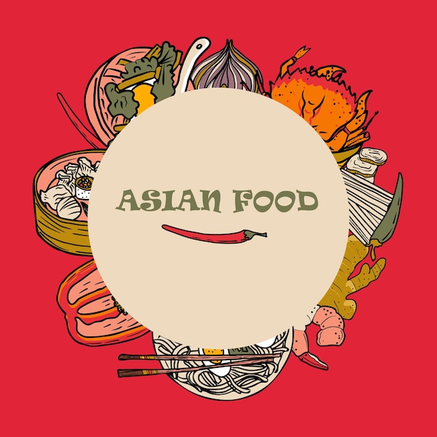 Bannière de cuisine panasienne vectorielle Illustration de cuisine asiatique dessinée à la main