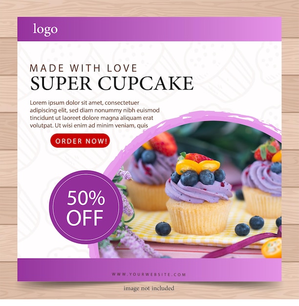 Vecteur bannière de cupcake - publication pour les médias sociaux - violet - grande vente - modèle