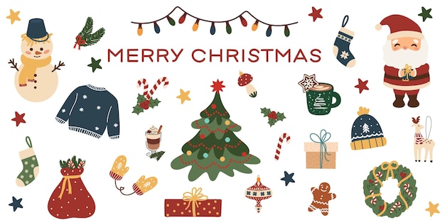 Bannière décorative de Noël Décorations de vacances d'hiver 2025 Idéal pour les projets saisonniers cartes de vœux et décoration de vacances Illustration vectorielle couleur sur fond blanc