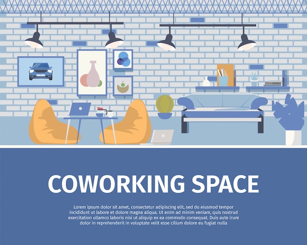 Bannière De Design D'intérieur De Style De Coworking