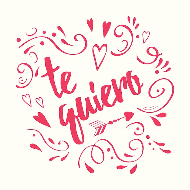 Bannière Diagonale De Calligraphie Romantique Manuscrite De Vecteur En Espagnol Te Quiero Décoré Fleuri Rose Floral