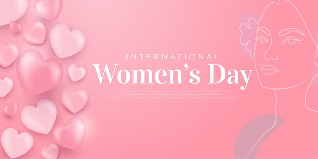 Bannière Du 8 Mars Avec Dessin De Silhouette De Femme Dessin Au Trait Sur Fond Rose