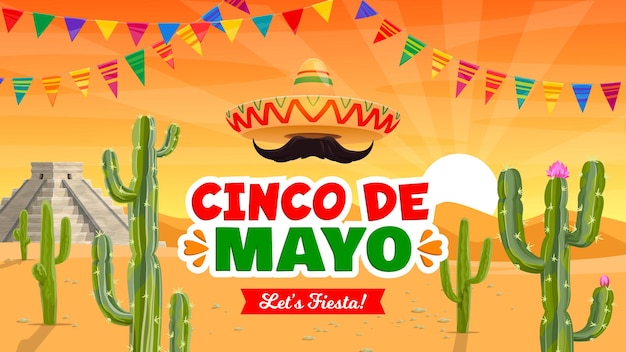 Bannière Du Cinco De Mayo Sombrero Mexicain Et Désert