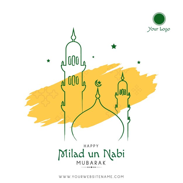 Bannière du festival Eid Milad un Nabi Mubarak avec conception de modèle d'illustration vectorielle de mosquée