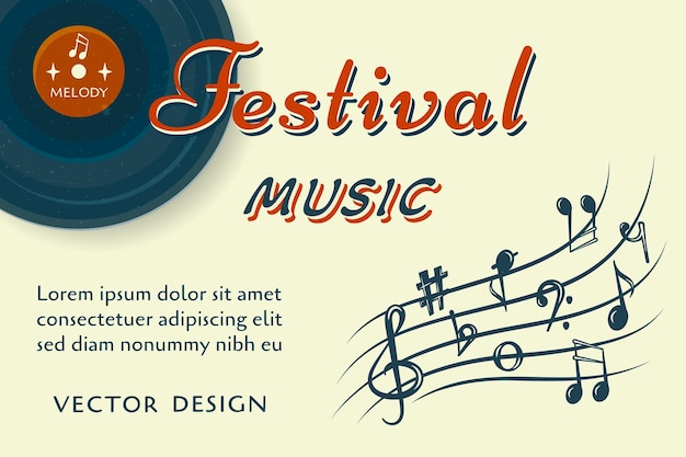 Bannière Du Festival De Musique Fond De Musique Classique Avec Notes, Plaques De Musique Et Lettrage Pour La Conception De La Fête De Concert De L'affiche Du Prospectus Illustration Vectorielle