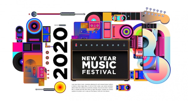 Bannière du festival de musique pour la fête et l'événement du nouvel an 2020