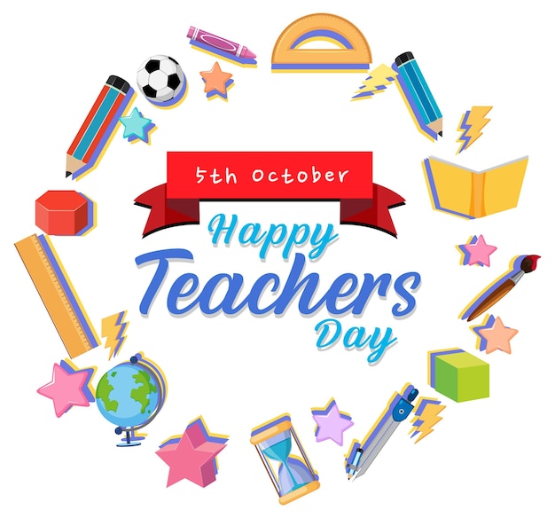 Vecteur bannière du logo happy teachers day avec des objets scolaires