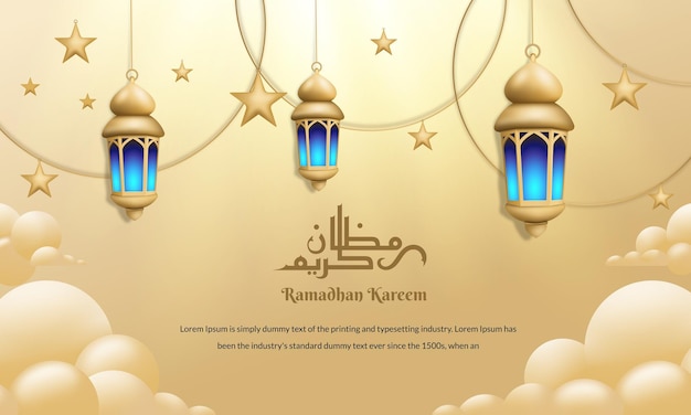 Bannière Du Ramadan Kareem Avec Des éléments D'illustration Vectorielle Islamique De Couleur Dorée Et Du Texte Arabe