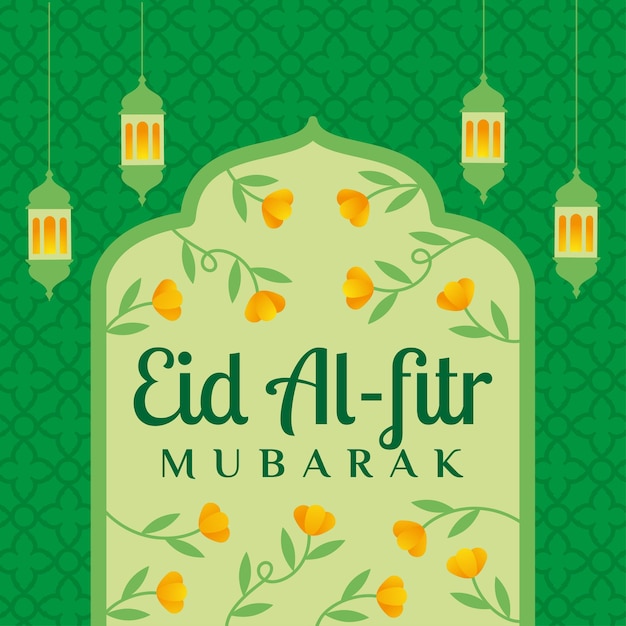 Bannière Eid Al Fitr Mubarak Avec Ornements Floraux