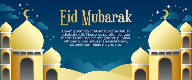 Bannière Eid Mubarak Avec Mosquée D'or